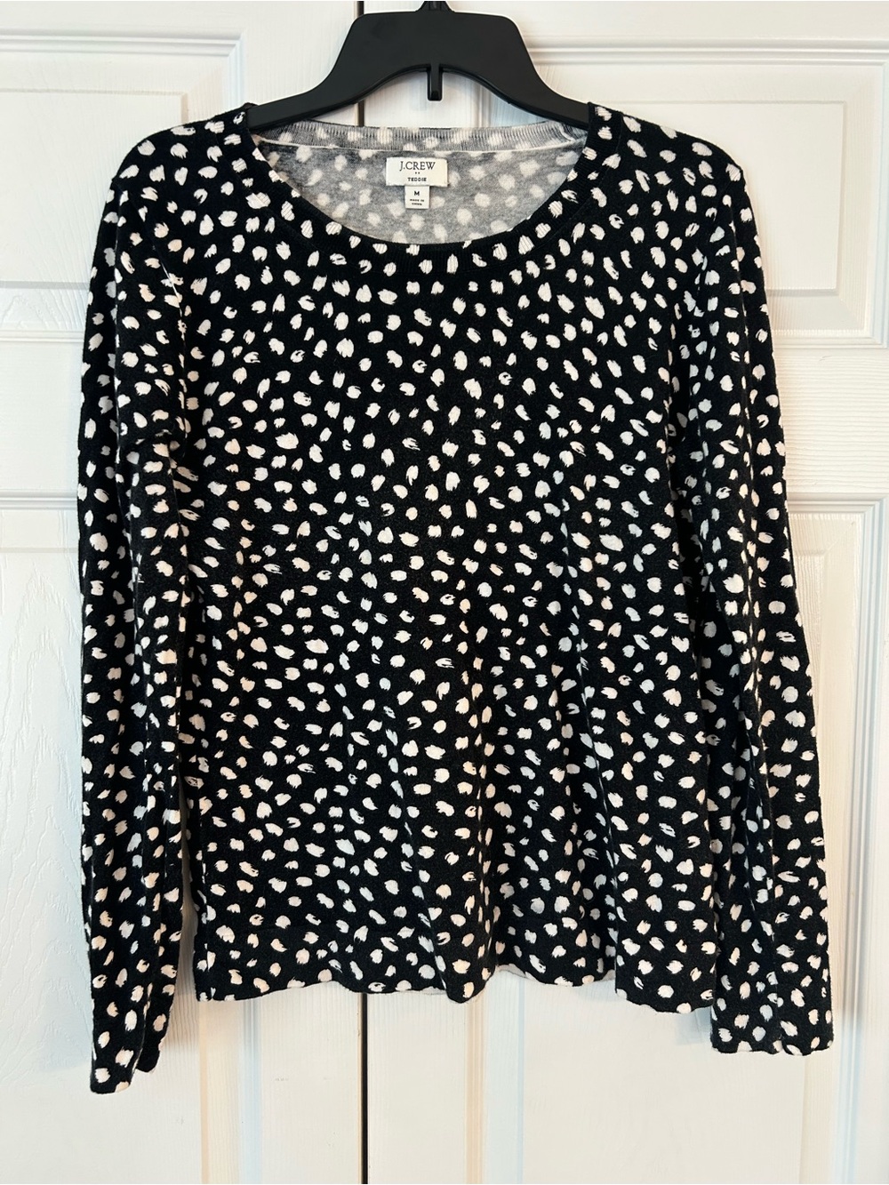 NWOT J.Crew Teddie White Dot Print Crew Neck Cotton Tunic Blouse Shirt Size M